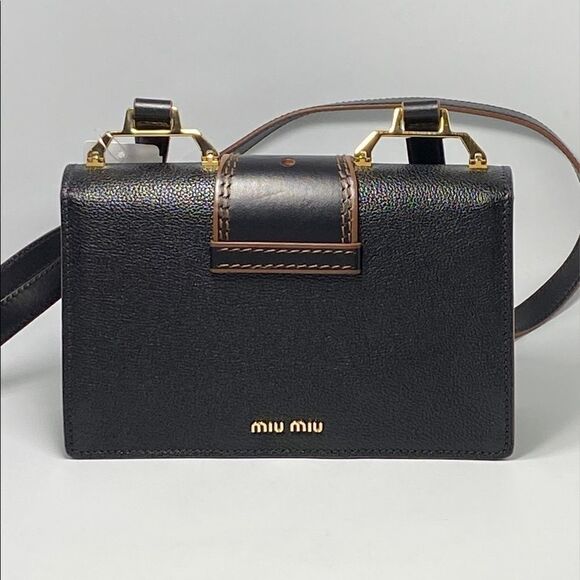 Miu Miu Madras Crystal Embellished Leather Shoulder Bag - Picture 3 of 13